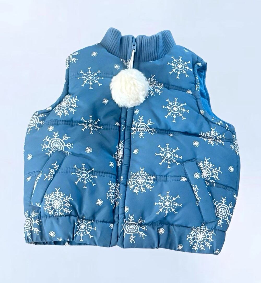 Crazy 8 Unisex Toddler Puffer Vest Full Zip Insulated Snowflake Blue 12-24M